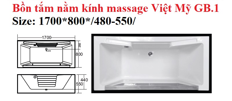 Bản vẽ kỹ thuật bồn tắm kính nằm massage Việt Mỹ GB.1