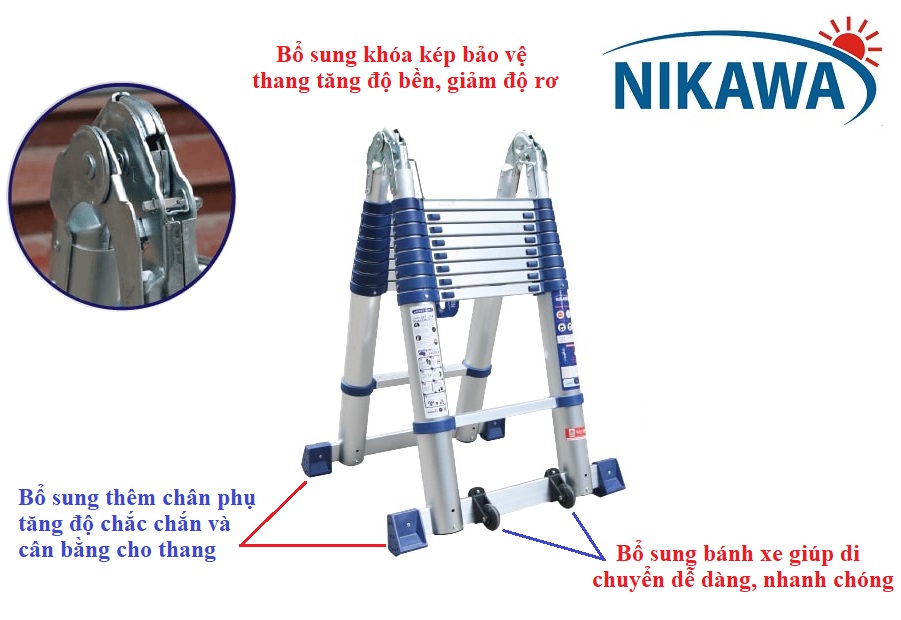 Đặc điểm nổi bật của thang nhôm rút đôi Nikawa NK-38AI-Pri
