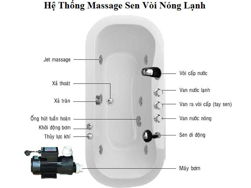 Hệ thống massage sen vòi nóng lạnh của bồn tắm nằm massage Euroca EU4-1775