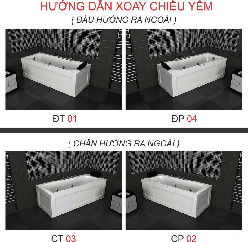 Hướng dẫn xoay chiều yếm của bồn tắm nằm xây Việt Mỹ 