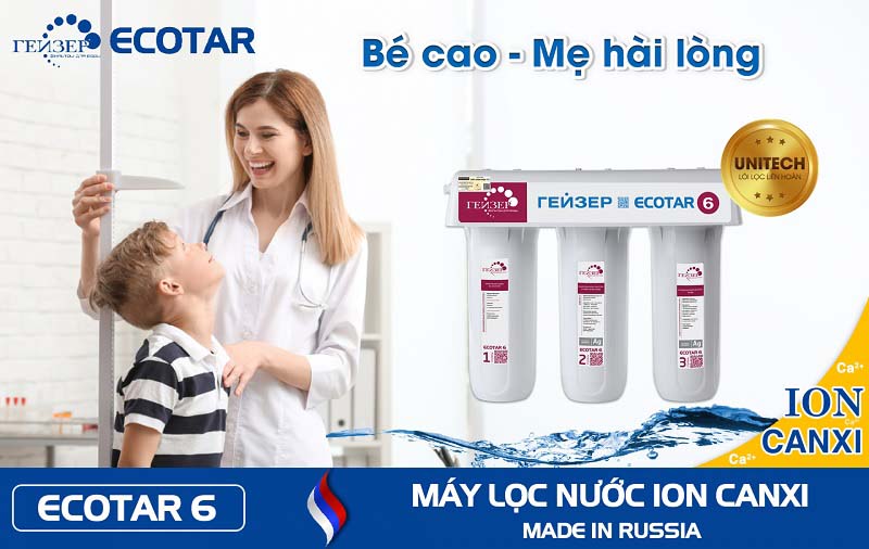 Máy lọc nước Geyser Ecotar 6 tạo nước Ion Canxi giúp bé cao lớn