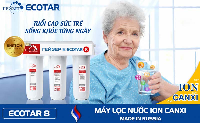 Máy lọc nước Geyser Ecotar 8 tạo nước ion canxi tốt cho người cao tuổi