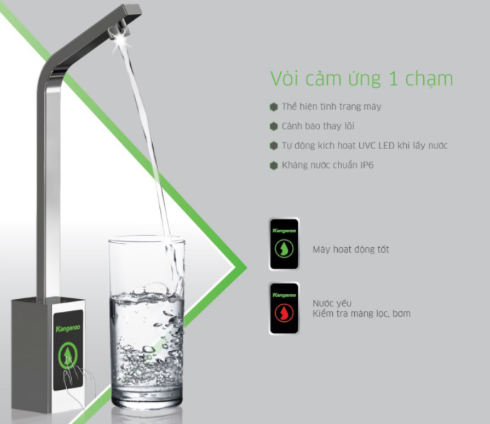 Máy lọc nước Kangarooo Hydrogen KG100HU+ có vòi cảm ứng 1 chạm