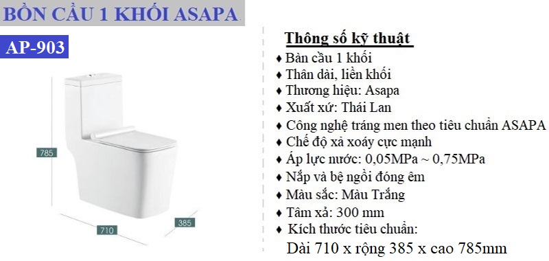 Thông số kỹ thuật bồn cầu một khối Asapa cao cấp AP-903