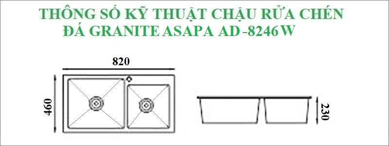 Thông số kỹ thuật chậu rửa chén đá Granite nhân tạo cao cấp Asapa AD.8246W