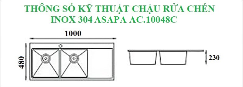 Thông số kỹ thuật chậu rửa chén inox 304 Asapa AC.10048C