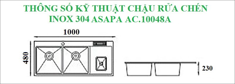 Thông số kỹ thuật chậu rửa chén inox 304 Asapa AC.10048A