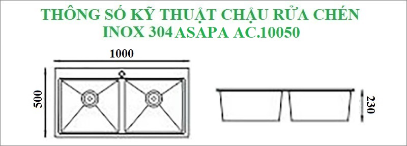 Thông số kỹ thuật chậu rửa chén inox 304 Asapa AC.10050