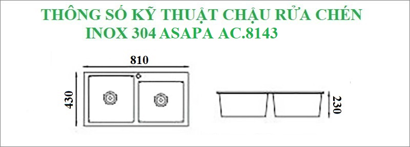 Thông số kỹ thuật chậu rửa chén inox 304 Asapa AC.8143