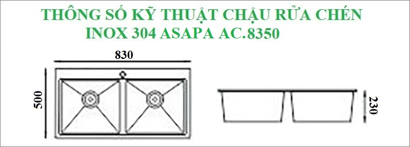 Thông số kỹ thuật chậu rửa chén inox 304 Asapa AC.8350