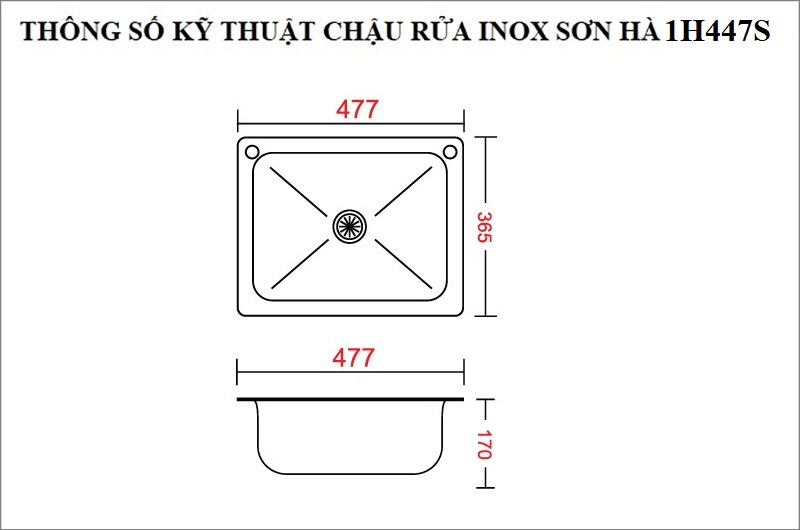 Thông số kỹ thuật chậu rửa chén inox Sơn Hà 1H447S