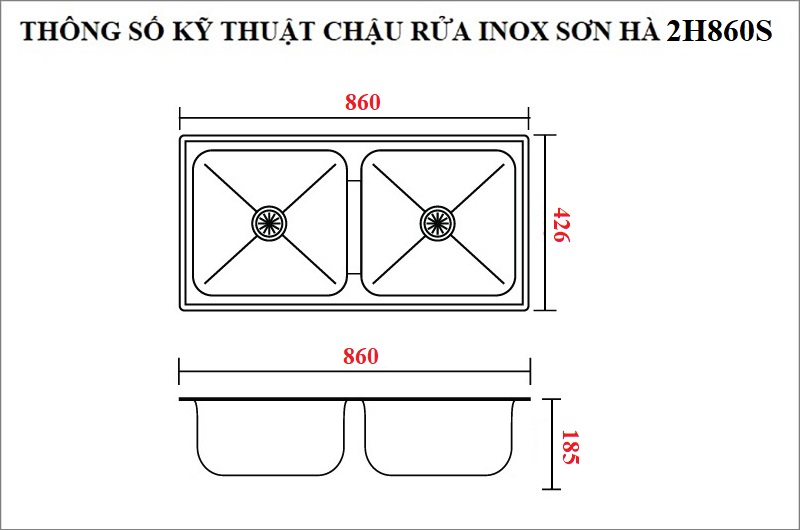 Thông số kỹ thuật chậu rửa chén inox Sơn Hà 2H860S