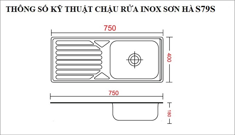 Thông số kỹ thuật chậu rửa chén inox Sơn Hà S79S