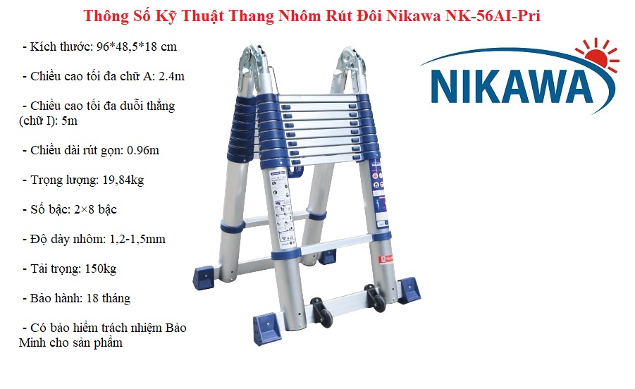 Thông số kỹ thuật thang nhôm rút đôi Nikawa NK-50AI-Pri