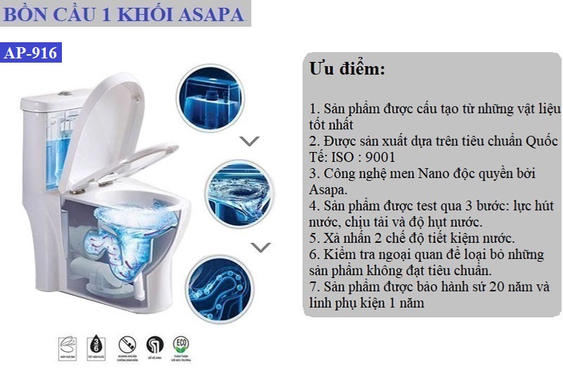 Tính năng bồn cầu Asapa 1 khối trắng viền đen AP-916