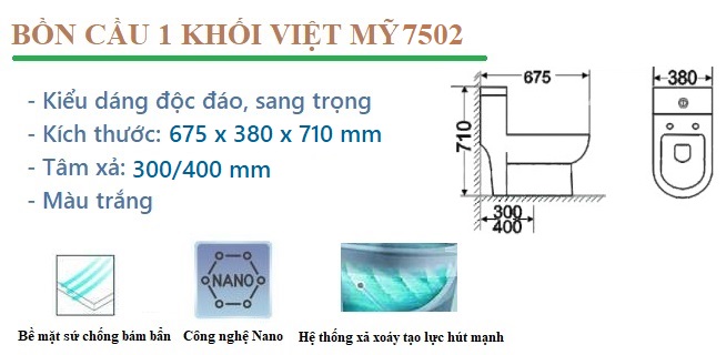 Tính năng nổi bật của bồn cầu 1 khối Việt Mỹ 7502