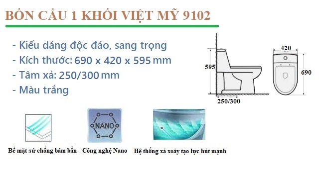 Tính năng nổi bật của bồn cầu 1 khối Việt Mỹ 9102