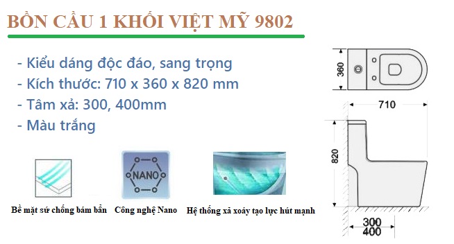 Tính năng nổi bật của bồn cầu 1 khối Việt Mỹ 9802