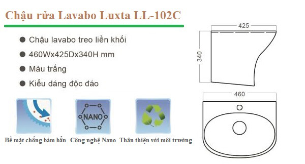 Tính năng nổi bật của chậu rửa lavabo Luxta LL-102C treo tường liền khối