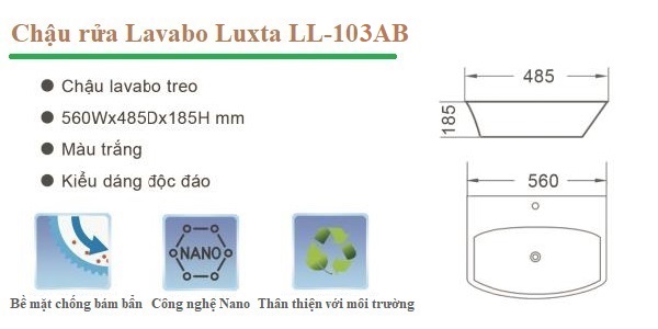 Tính năng nổi bật của chậu rửa mặt Lavabo Luxta LL-103AB treo tường