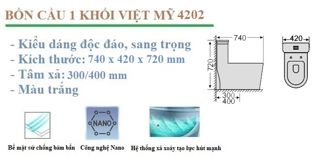 Tính năng nổi bật bồn cầu 1 khối Việt Mỹ 4202