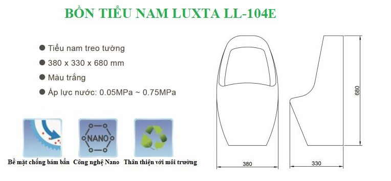 Tính năng nổi bật của bồn tiểu nam Luxta LL-104E