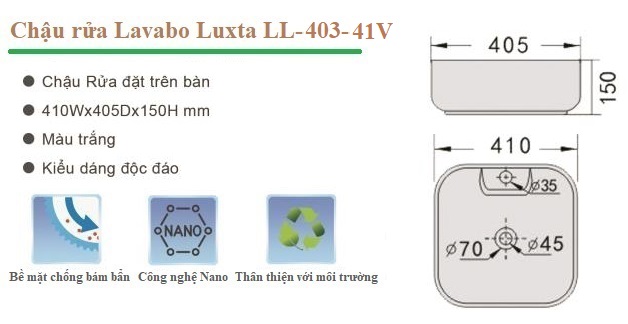 Tính năng nổi bật của lavabo Luxta LL-403-41V để bàn