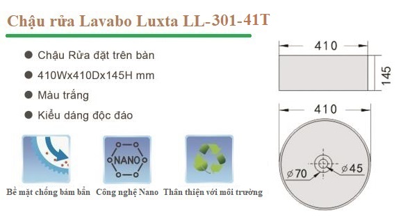 Tính năng nổi bật lavabo Luxta để bàn LL-301-41T