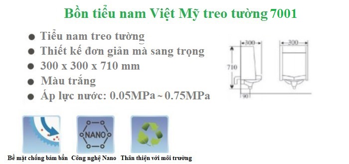 Ưu điểm bồn tiểu nam Việt Mỹ treo tường 7001