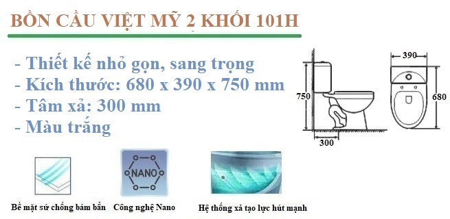 Ưu điểm của bồn cầu Việt Mỹ 2 khối 101H