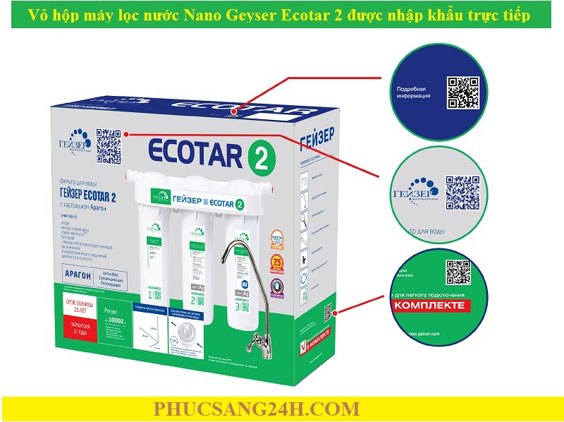 Vỏ hộp máy lọc nước Nano Geyser Ecotar 2 được nhập khẩu trực tiếp