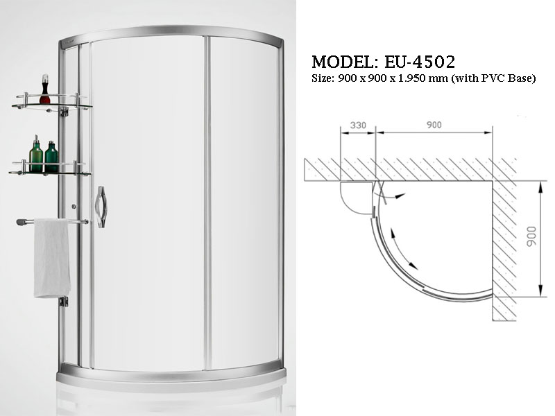 Bản thiết kế nhà tắm kính Euroking EU-4502 (không chân đế)