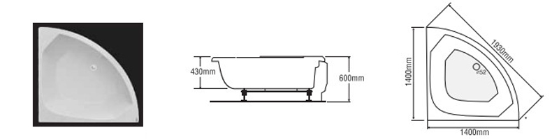 Bản vẽ bồn tắm góc massage Euroca EU5-1400