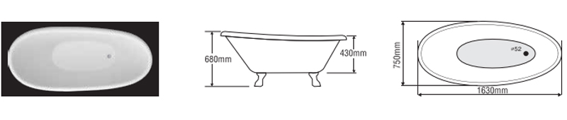 Bản vẽ bồn tắm oval Euroca EUO-Classic