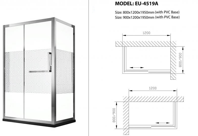 Bản vẽ kính nhà tắm Euroking EU-4519A