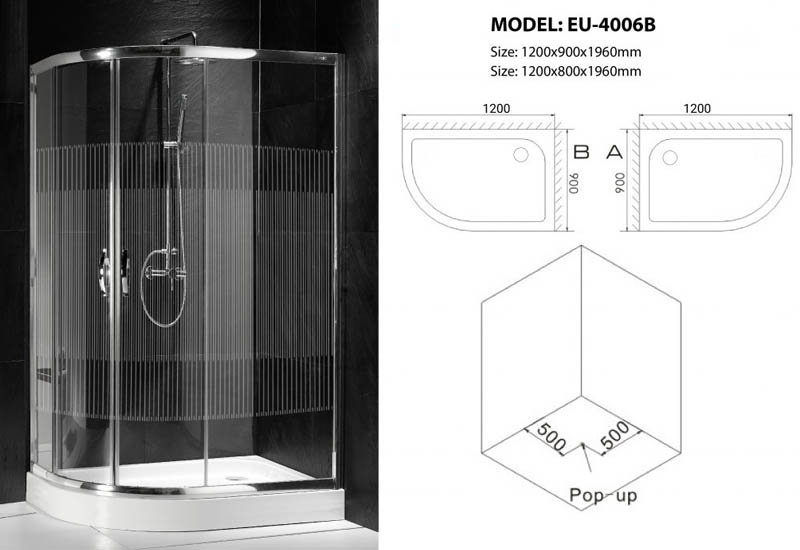 Bản vẽ kính phòng tắm Euroking EU-4006B