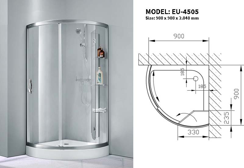 Bản vẽ kính phòng tắm Euroking EU-4505