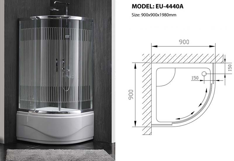 Bản vẽ nhà tắm kính Euroking EU-4440A