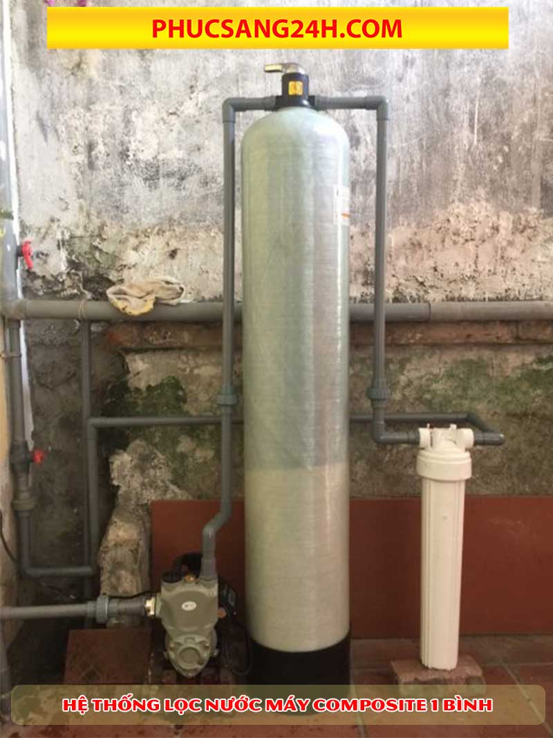 Hệ thống lọc nước máy thô đầu nguồn bằng cột lọc composite phi 250 1 bình