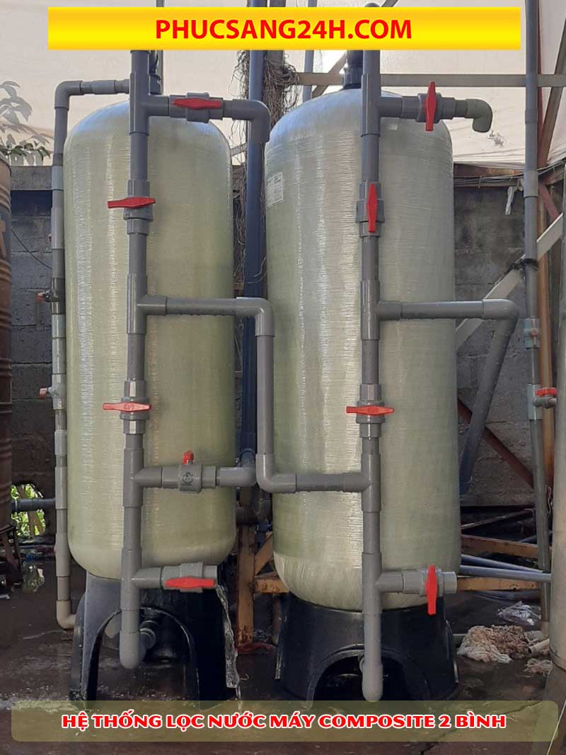 Công trình lọc nước máy tổng 2 bình composite phi 300