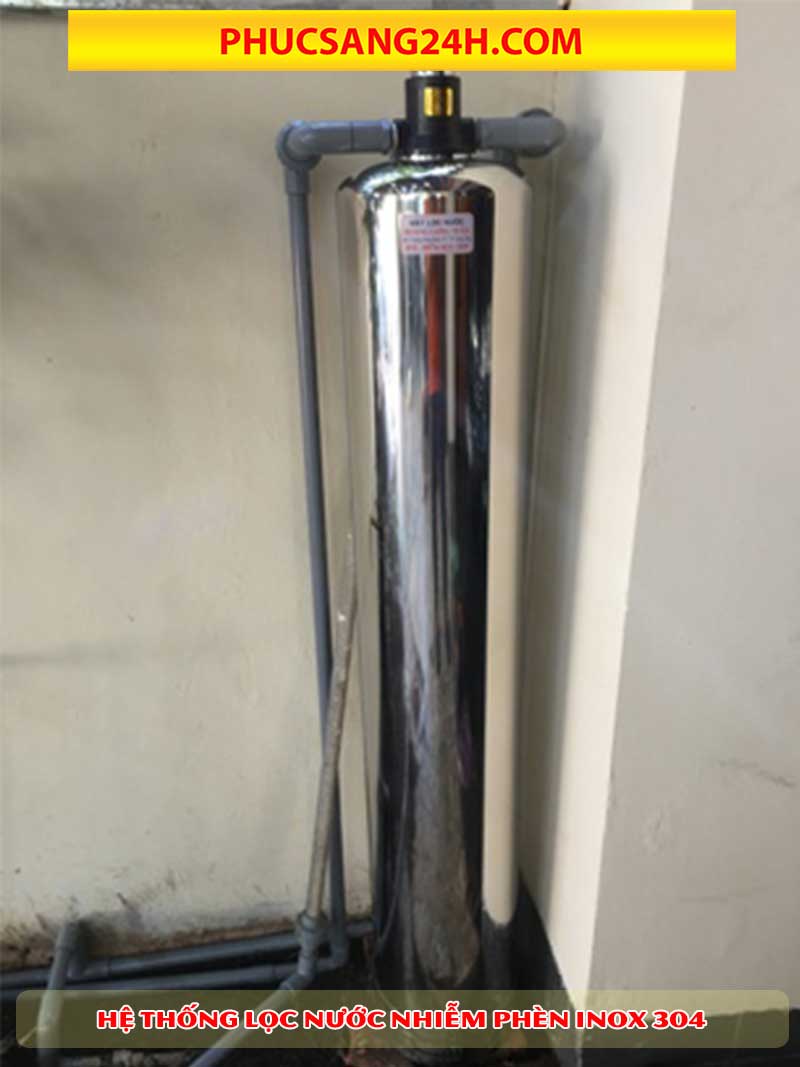 Hoàn thiện công trình lọc nước giếng khoan bị nhiễm phèn cột inox Sus 304