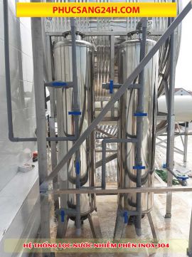 Hệ thống lọc nước giếng khoan nhiễm phèn inox 304 phi 250 2 bình - NPI2502B