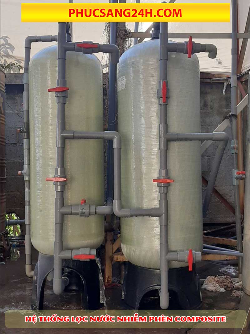 Công trình lọc nước nhiễm phèn 2 bình lọc composite phi 300