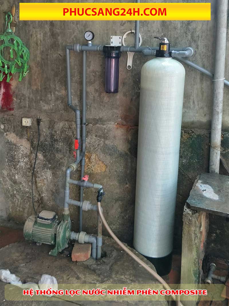 Lọc nước nhiễm phèn bằng cột lọc composite 1 bình phi 225