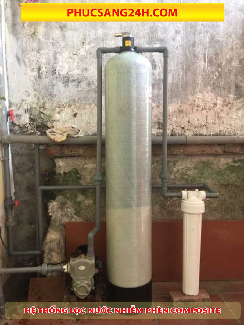 Lắp đặt hoàn chỉnh bình lọc nước nhiễm phèn bằng cột lọc composite 1 bình phi 225