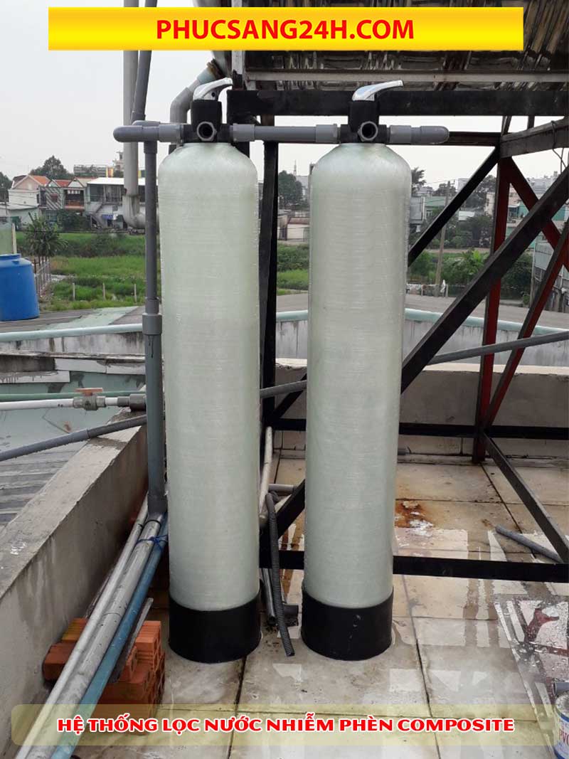 Công trình lọc nước nhiễm phèn 2 bình composite phi 250