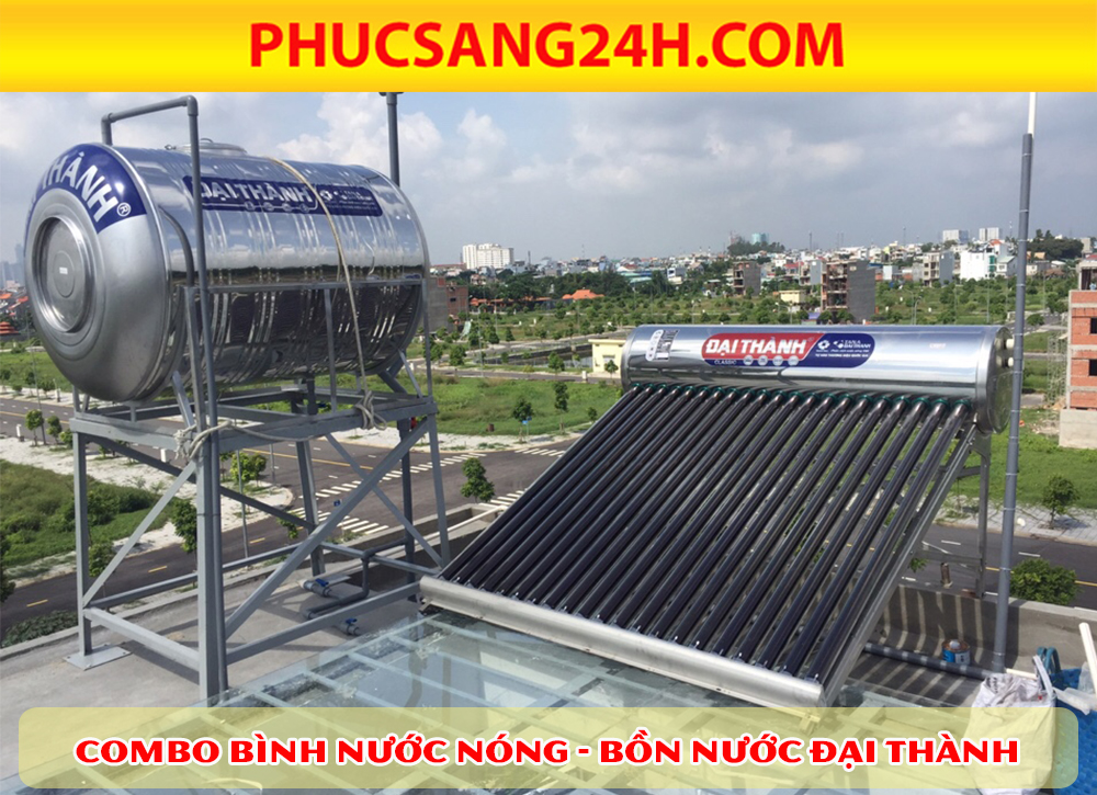 Combo bình nước nóng năng lượng mặt trời và bồn nước inox Đại Thành