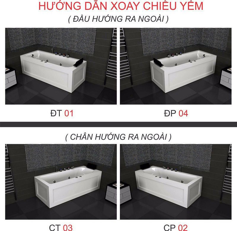 Chiều của bồn tắm nằm massage Việt Mỹ 17C