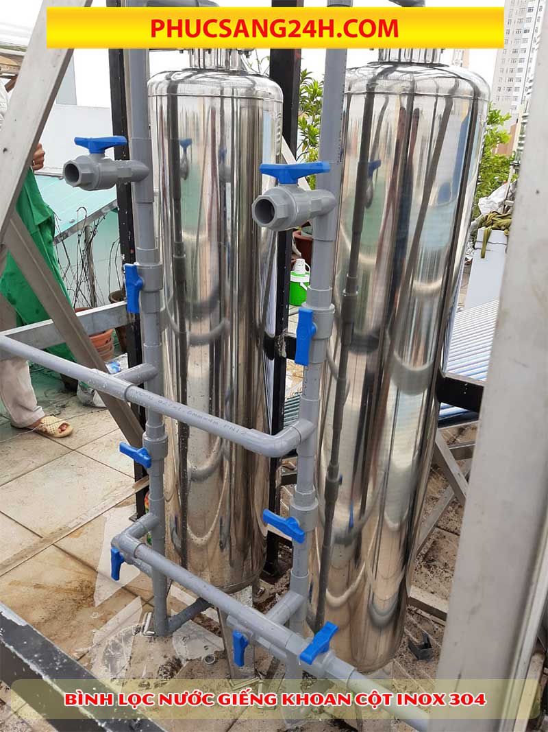 Hệ thống lọc nước giếng khoan cột inox hoàn chỉnh cho gia đình