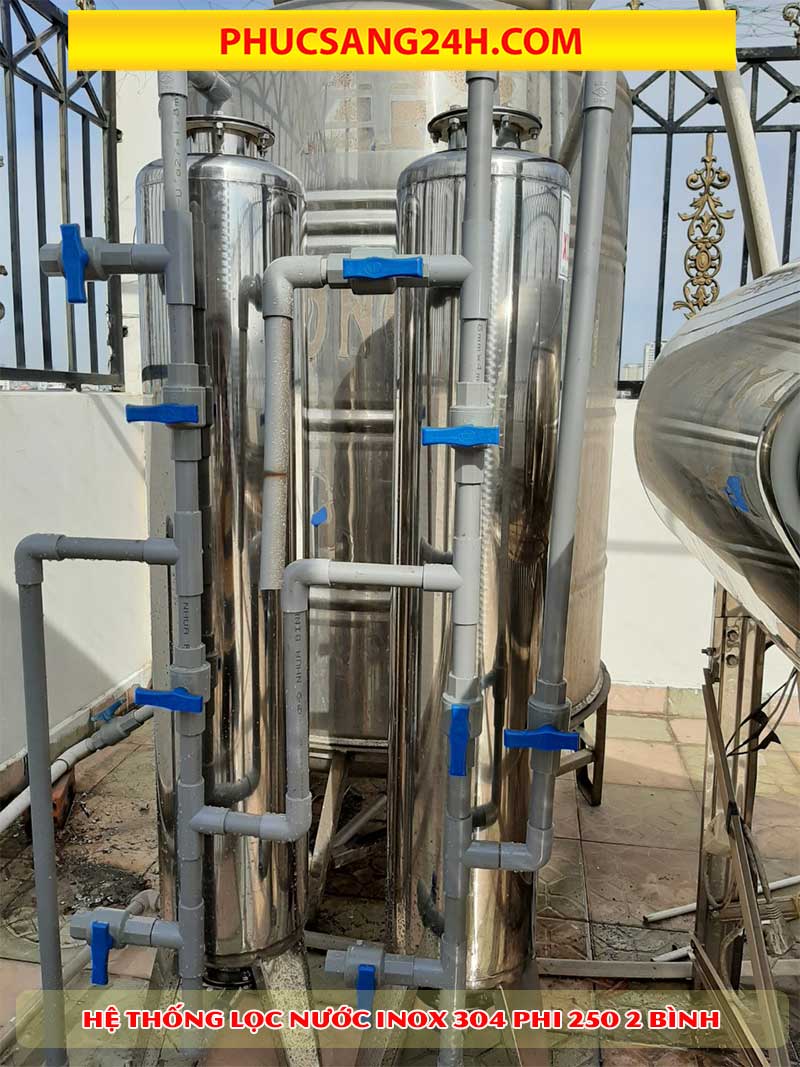 Hệ thống xử lý nước giếng khoan inox phi 220 2 bình lọc